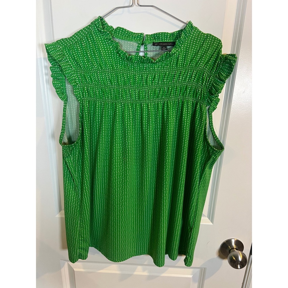 Adrianna Papell Womens Blouse Smocked Ruffle Cap Sleeve Green XL